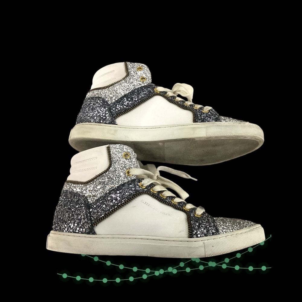 Alessandro Dell’Acqua Sneaker SZ 9 Leather Glitter White Silver Streetwear Women - Picture 4 of 12